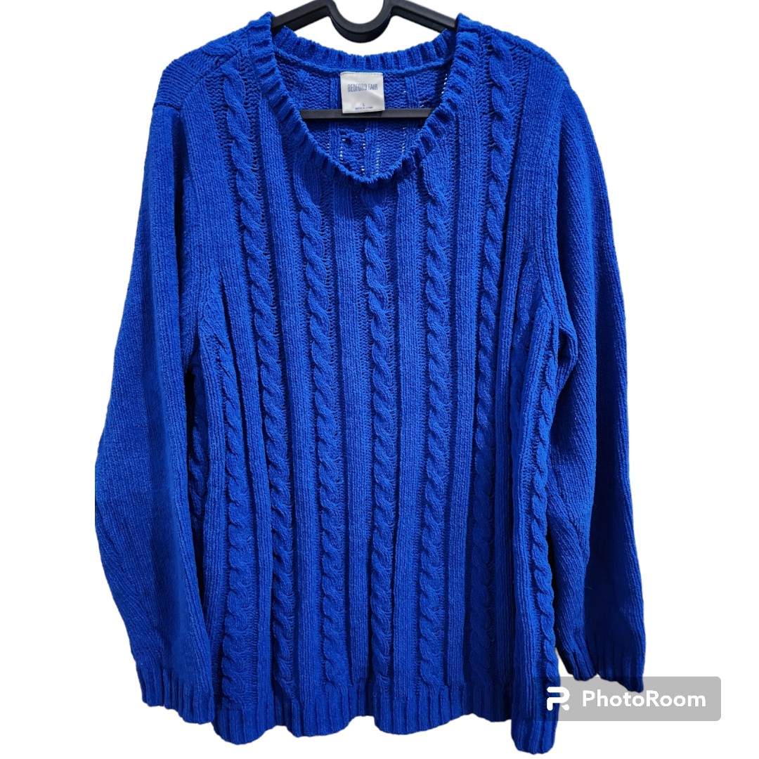 Royal Blue Cable Knit Sweater, Women's Fashion, Coats, Jackets and