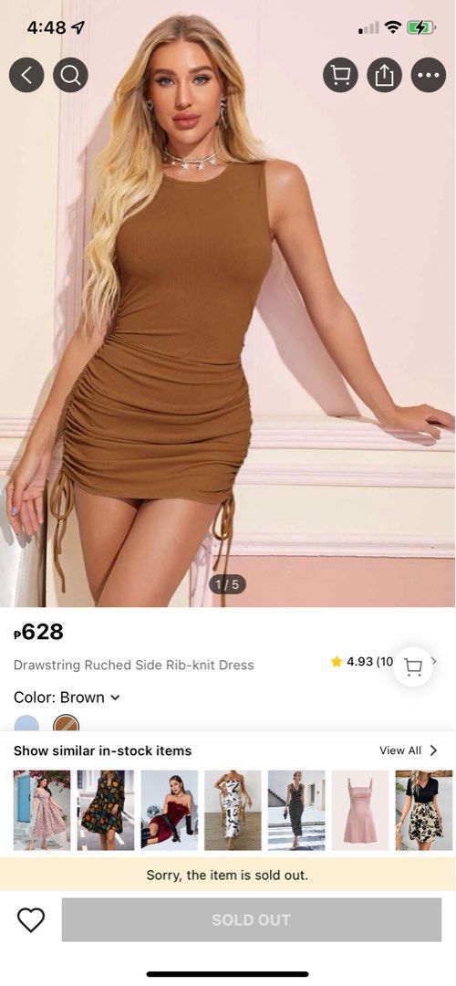 Shein Brown Ribbed Bodycon Dress (Category: Dresses) located in Quezon City. Submitted by nfdcloset (Listing ID 1271103129, Image 2). Description: Brand new and nice fit! Original price is 628.