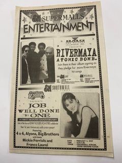 Sm Supermalls Entertainment Rivermaya Atomic Bomb. Bamboo - Vintage Poster Newspaper clipping ad wall design OPM Artist