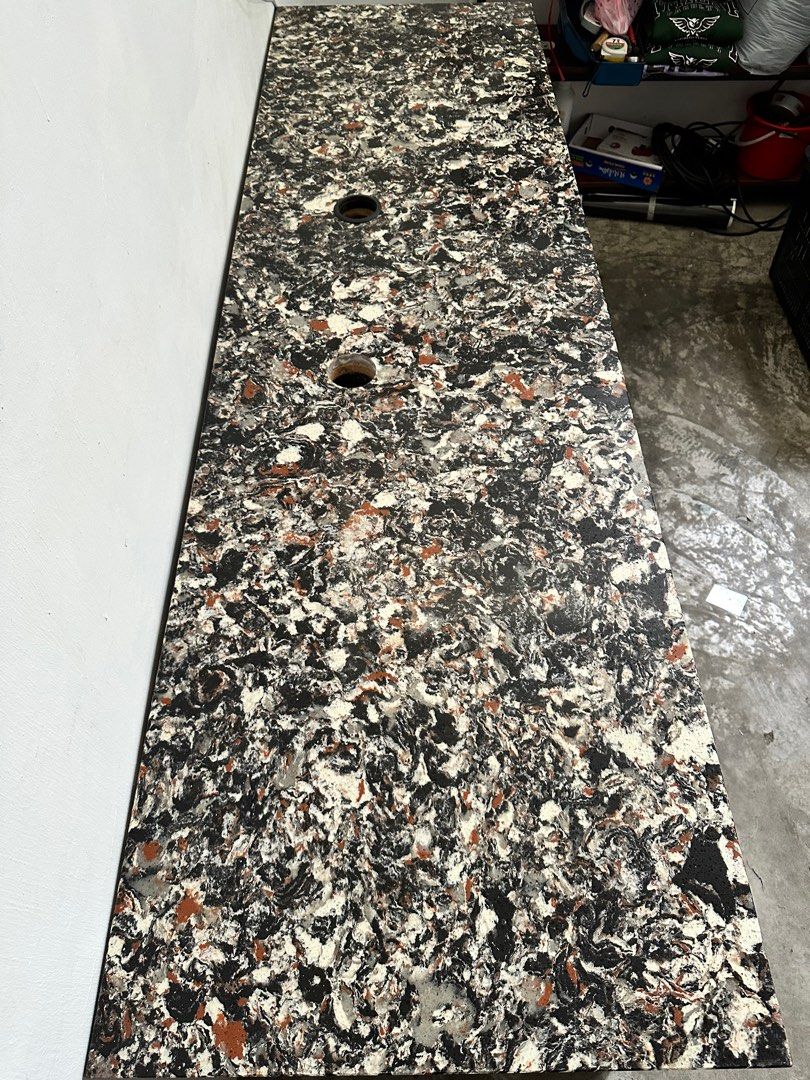 Solid real marble table (Category: Tables & Sets) located in Singapore. Submitted by sugarcane (Listing ID 1271083273, Image 2). Description: Letting go of 1pc solid marble table. Measuring 232.4cm(L) x 67.2cm(D)x 76cm (H), its made up of one piece without any joints inbetween the marble. Marble measures 2cm thick. Flame and Scratch resistant, inheriting all the properties of a real marble. Extremely stable. Suitable as a study table with drawers