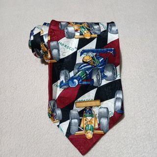 Tabasco Race Car Novelty Silk Necktie // Made in USA // Red White Green Blue Yellow Gray Black