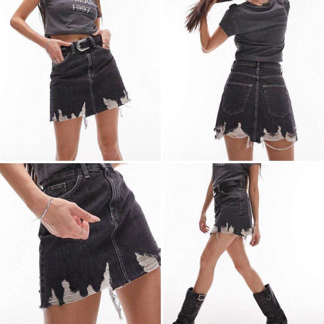 Black ripped denim skirt topshop shop