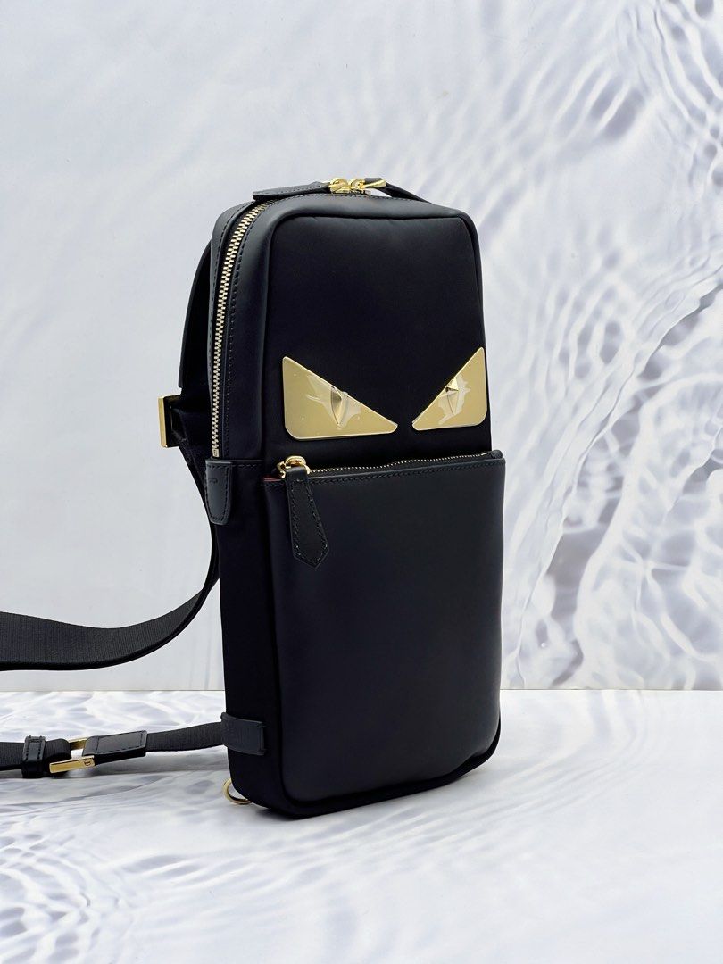 UNUSED FENDI MONSTER BUG EYES BLACK NYLON CROSSBODY BAG Luxury