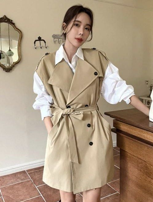 Waterfall Collar Belted Trench Coat Women s Fashion Coats