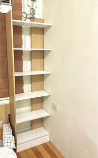 White shelf 6 layer shelving unit beige wood