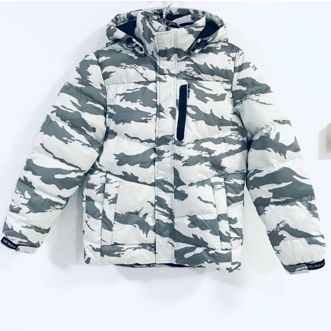 Winter coat down jacket with hood camouflage print Men s Fashion