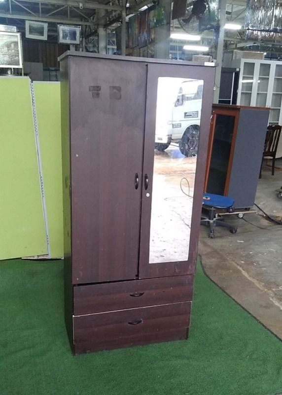 Y56A Almari Baju 2 Door 2 Drawer Wardrobe Brown Furniture Home