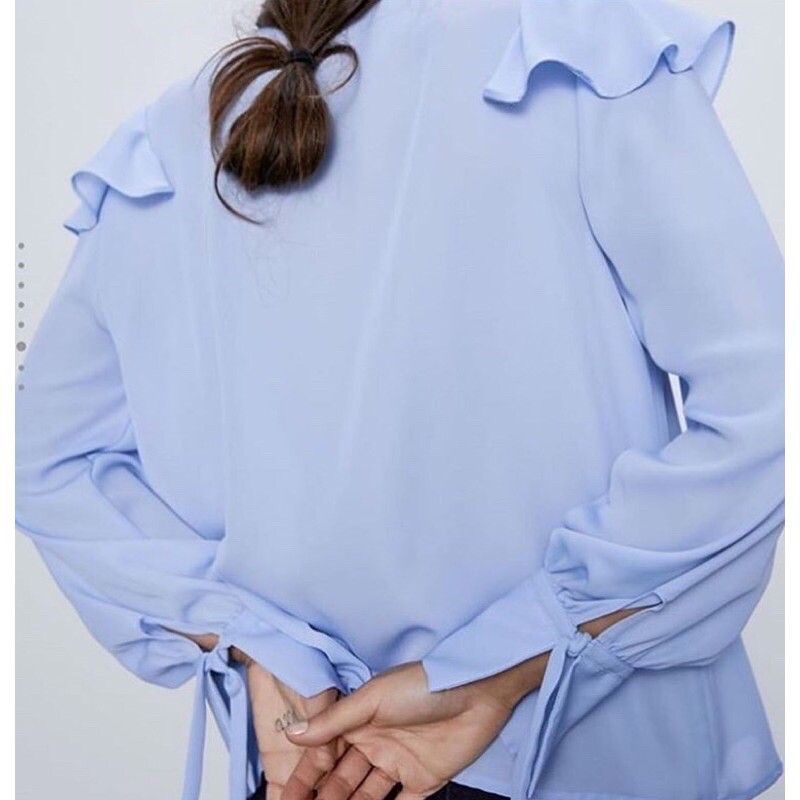 Zara blue ruffle top sale