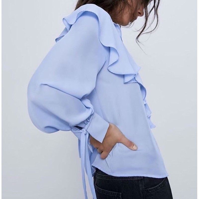 Zara blue hot sale ruffle blouse
