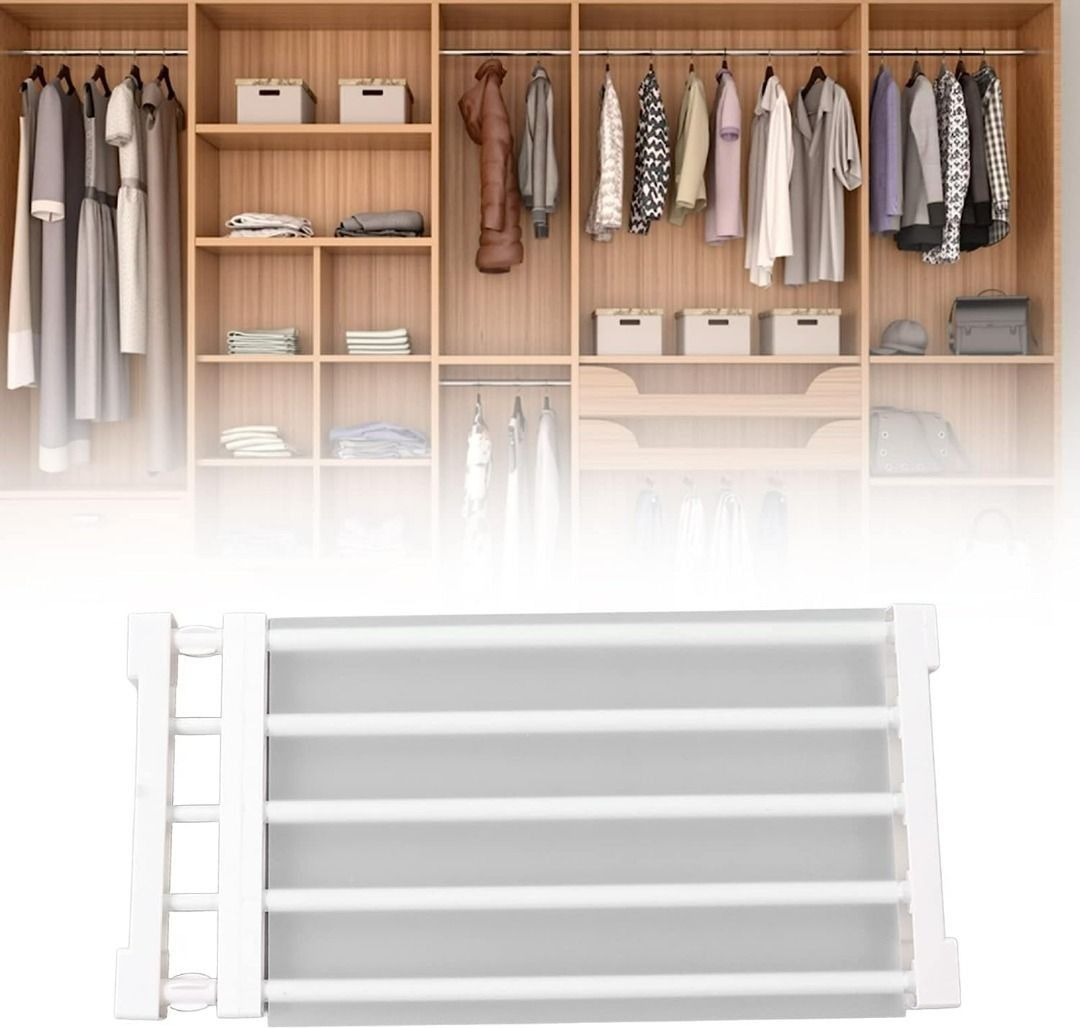 Expandable Shelves Wardrobe Storage Closet Organiser Cupboard Storage  Organiser, Tension Shelf Separator,Airing Cupboard Shelves Adjustable  Storage
