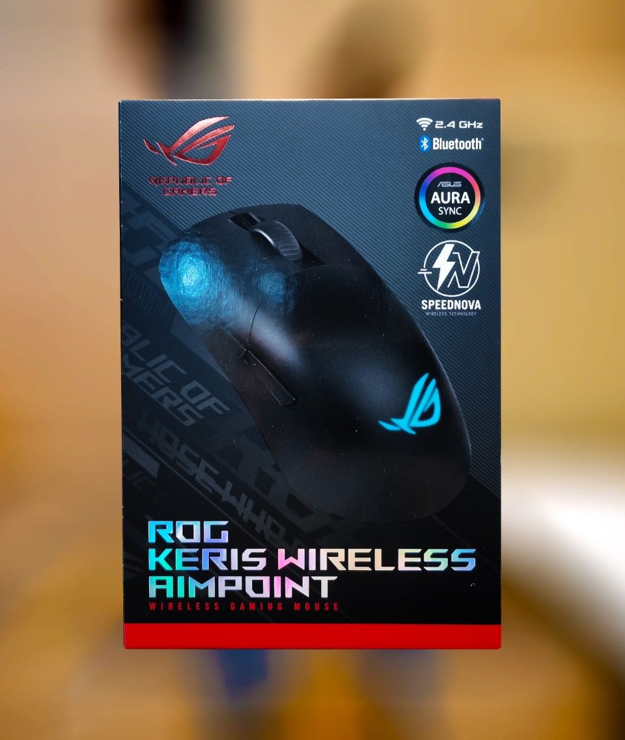 ASUS ROG KERIS WIRELESS AIMPOINT RGB GAMING MOUSE (BLACK) (Category: Mouse & Mousepads) located in San Juan City. Submitted by blueswitchpc (Listing ID 1271290660, Image 1). Description: NEW STOCKS AVAILABLE📣📣 ASUS ROG KERIS WIRELESS AIMPOINT RGB GAMING MOUSE (BLACK). The ROG Keris Wireless AimPoint lightweight 75-gram wireless RGB gaming mouse features a 36,000 dpi ROG AimPoint optical sensor, tri-mode connectivity, ROG SpeedNova wireless tech
