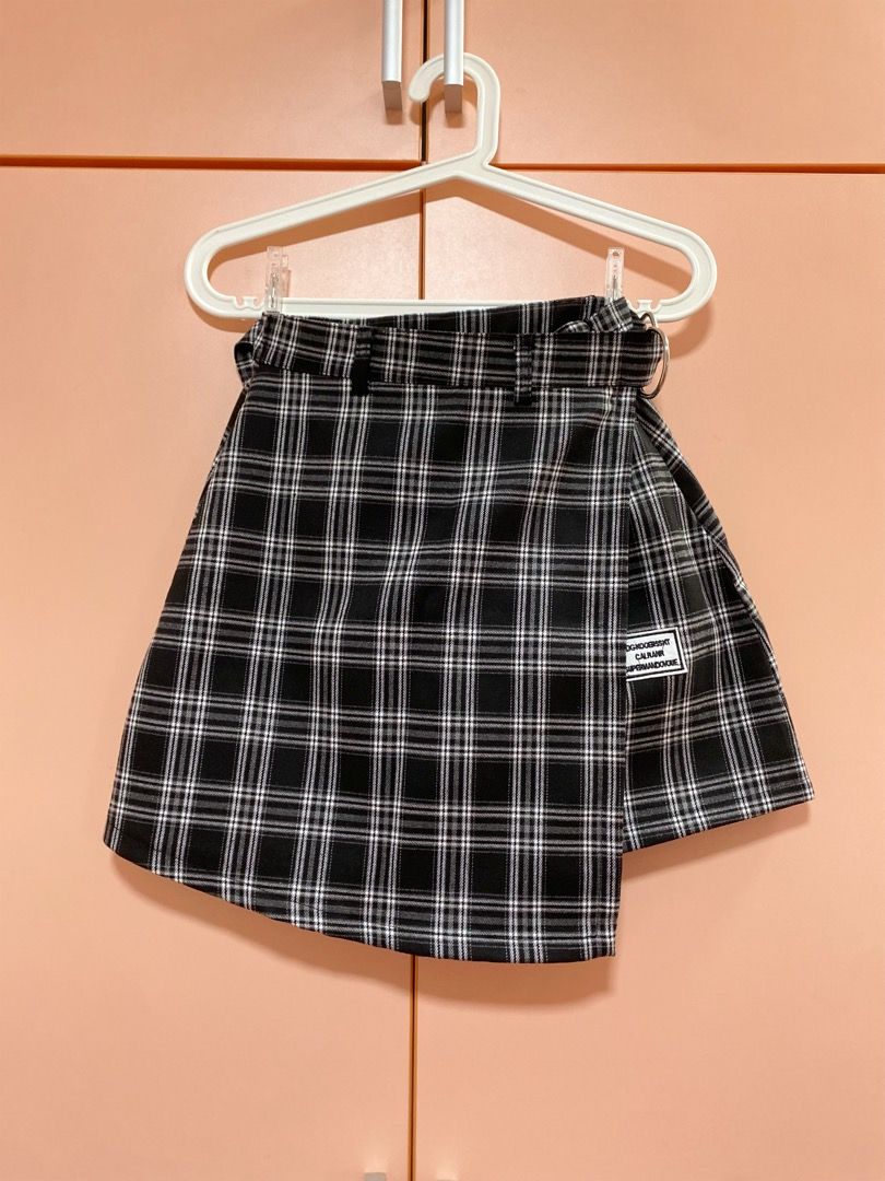Black and white checkered new arrivals wrap skirt