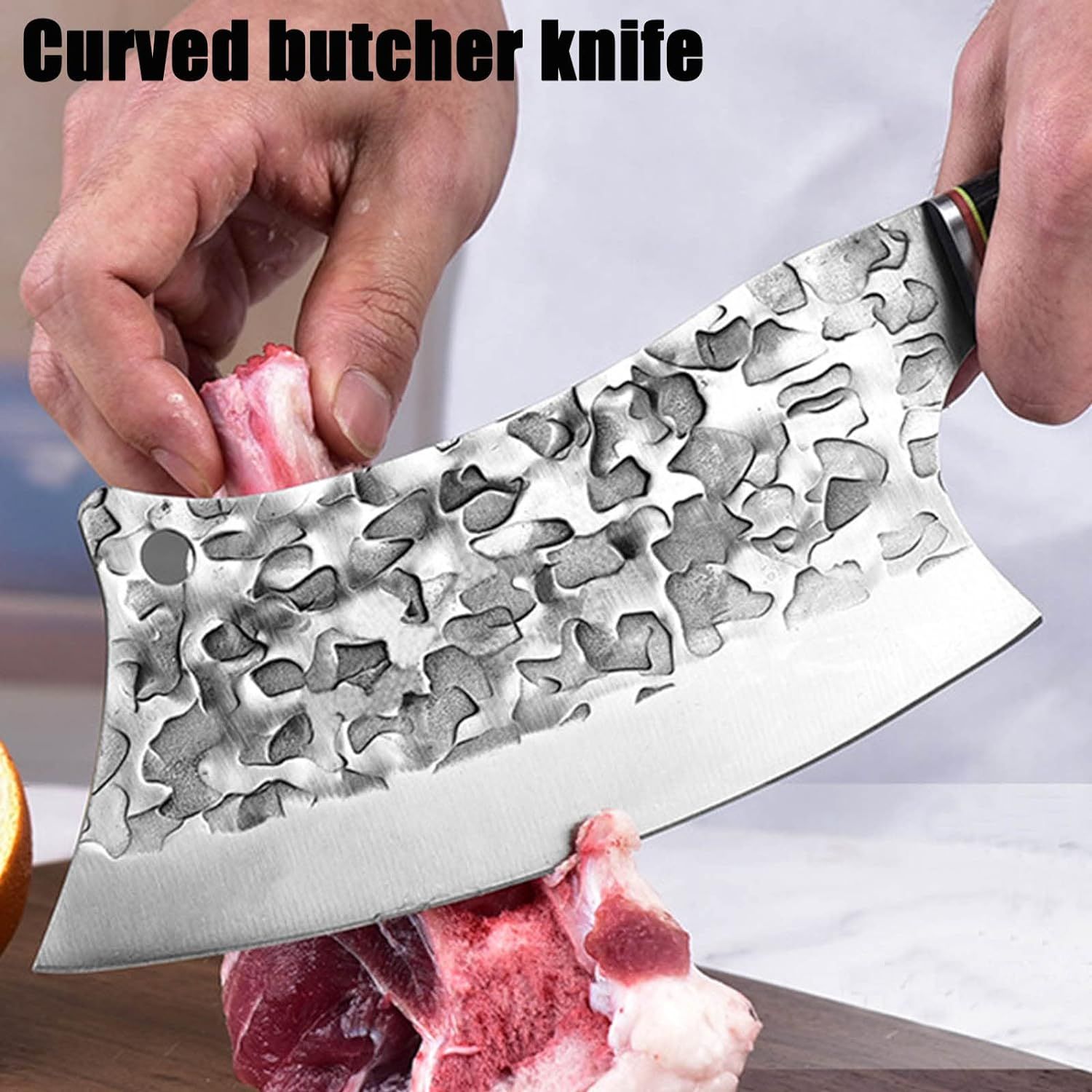 BLADESMITH Butcher Knife, Forged Meat Cleaver with Ultra Sharp Curved ...