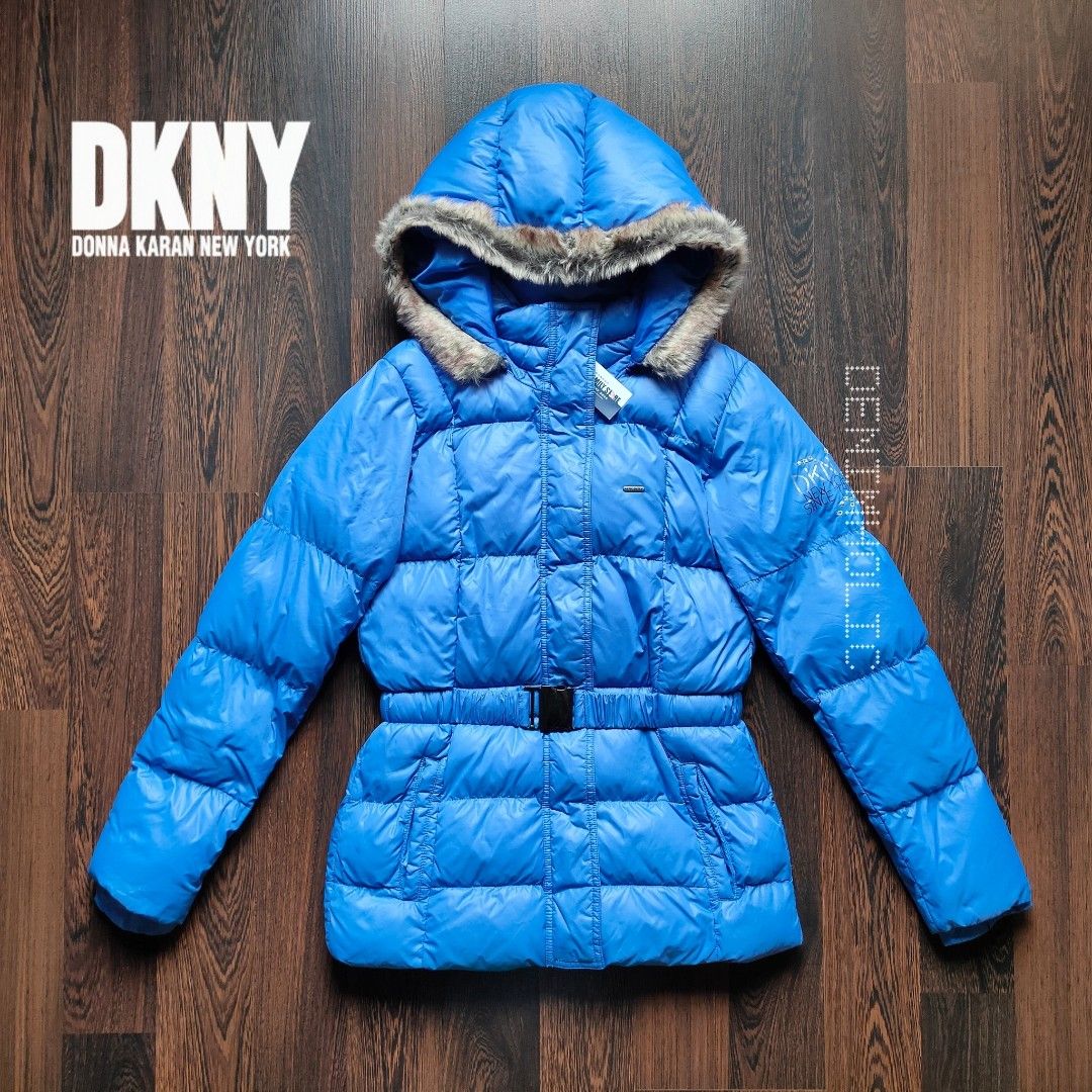 DKNY Women's Long Down Puffer Coat in Navy, Medium | Cost...