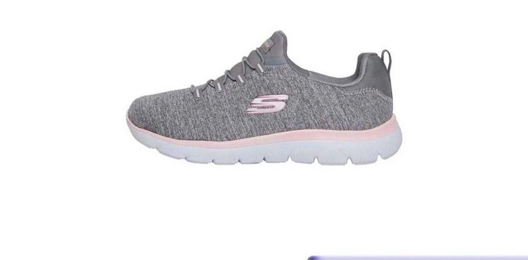 Brand New Skechers Ladies Sneakers Grey Pink Slip In Shoes