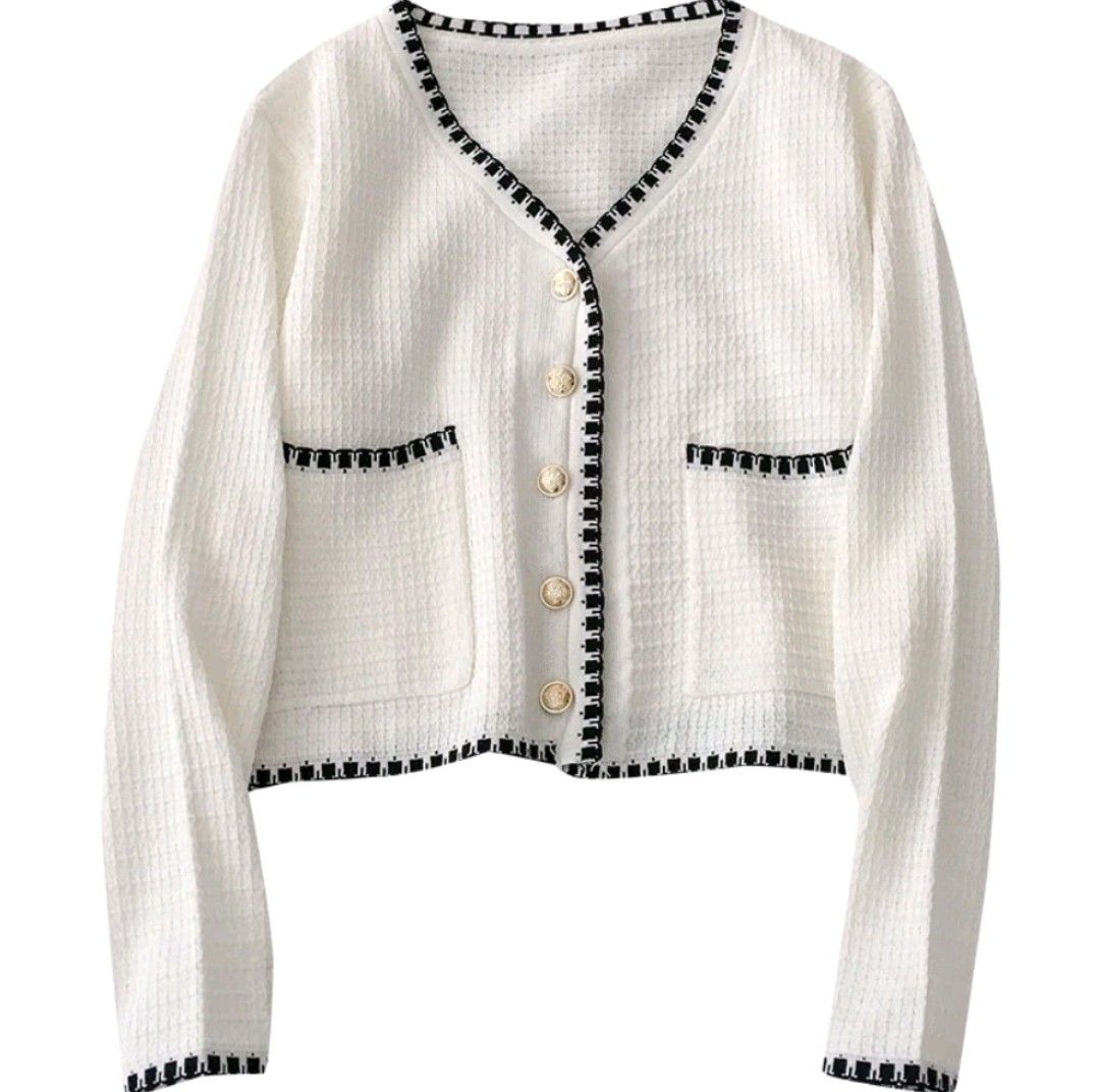 Classy Cardigan Black White with Buttons Korea Korean Fashion Knit Sweater Cardigan Bought for 12