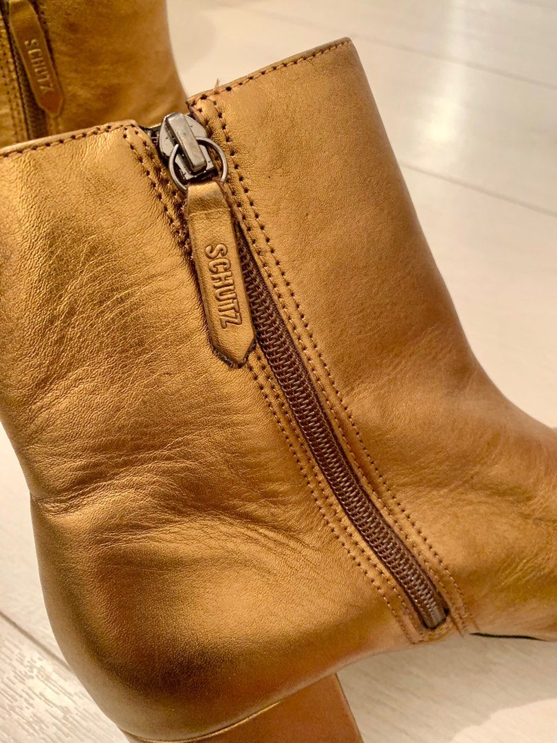 Classy Schutz Gold Leather Boots for a night out Women s Fashion