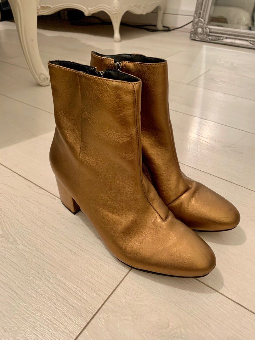 Gold leather sale ankle boots