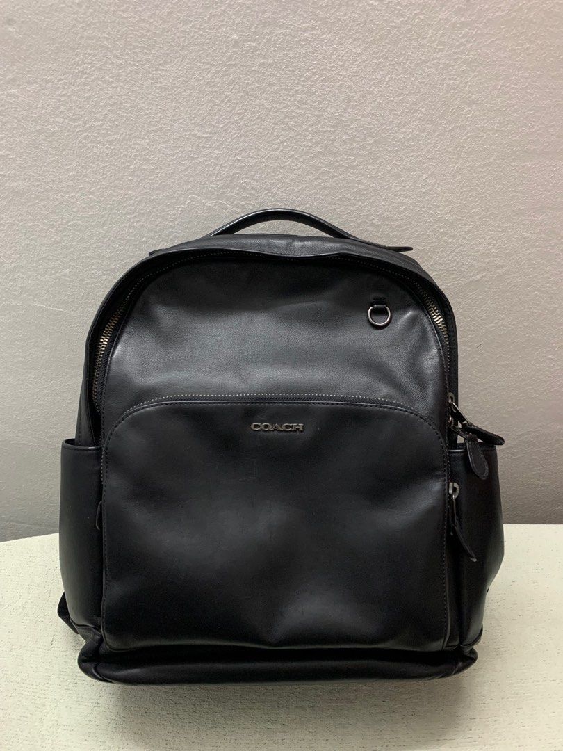 Coach black leather backpack online