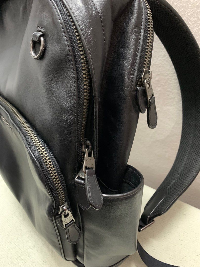 Coach Men Black Leather Backpack