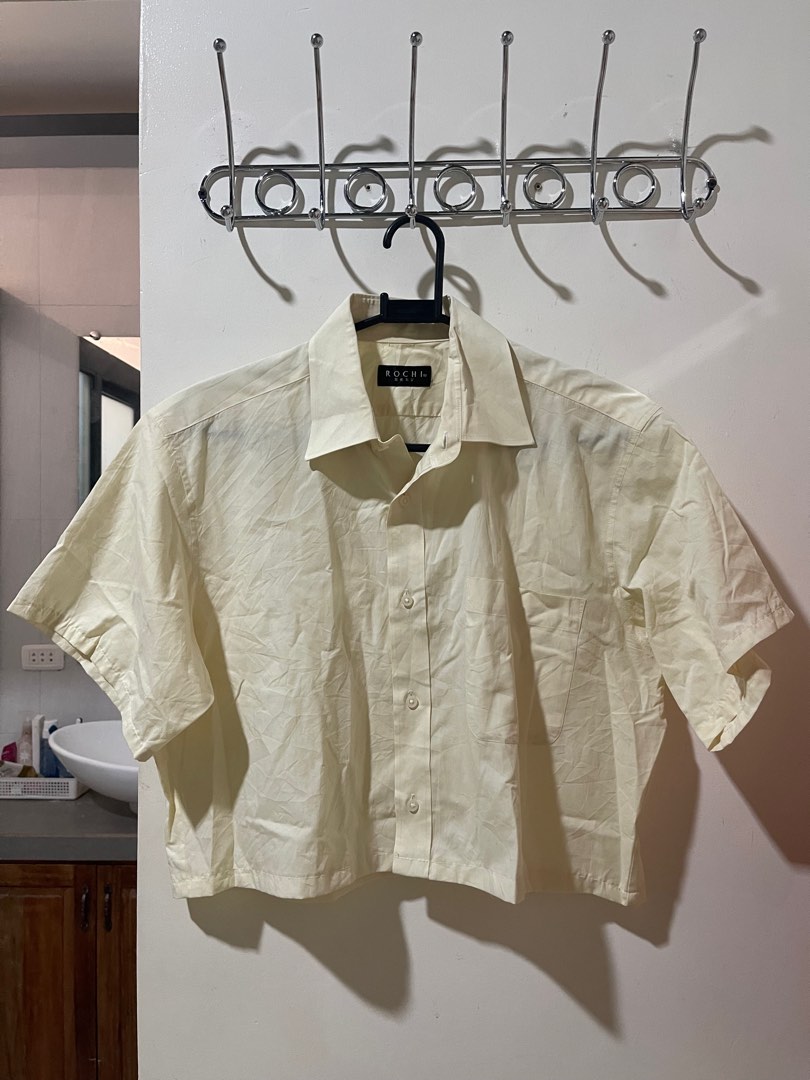 Crop top (pastel yellow), Women's Fashion, Tops, Blouses on Carousell