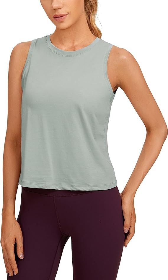 CRZ YOGA Pima Cotton Cropped Tank Tops for Women Workout Crop Tops High  Neck Sleeveless Athletic Gym Shirts, Women's Fashion, Activewear on  Carousell