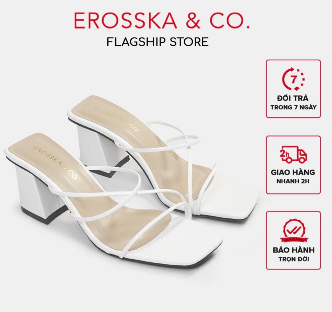Erosska Co Korean style square toe high heels sandals with thin