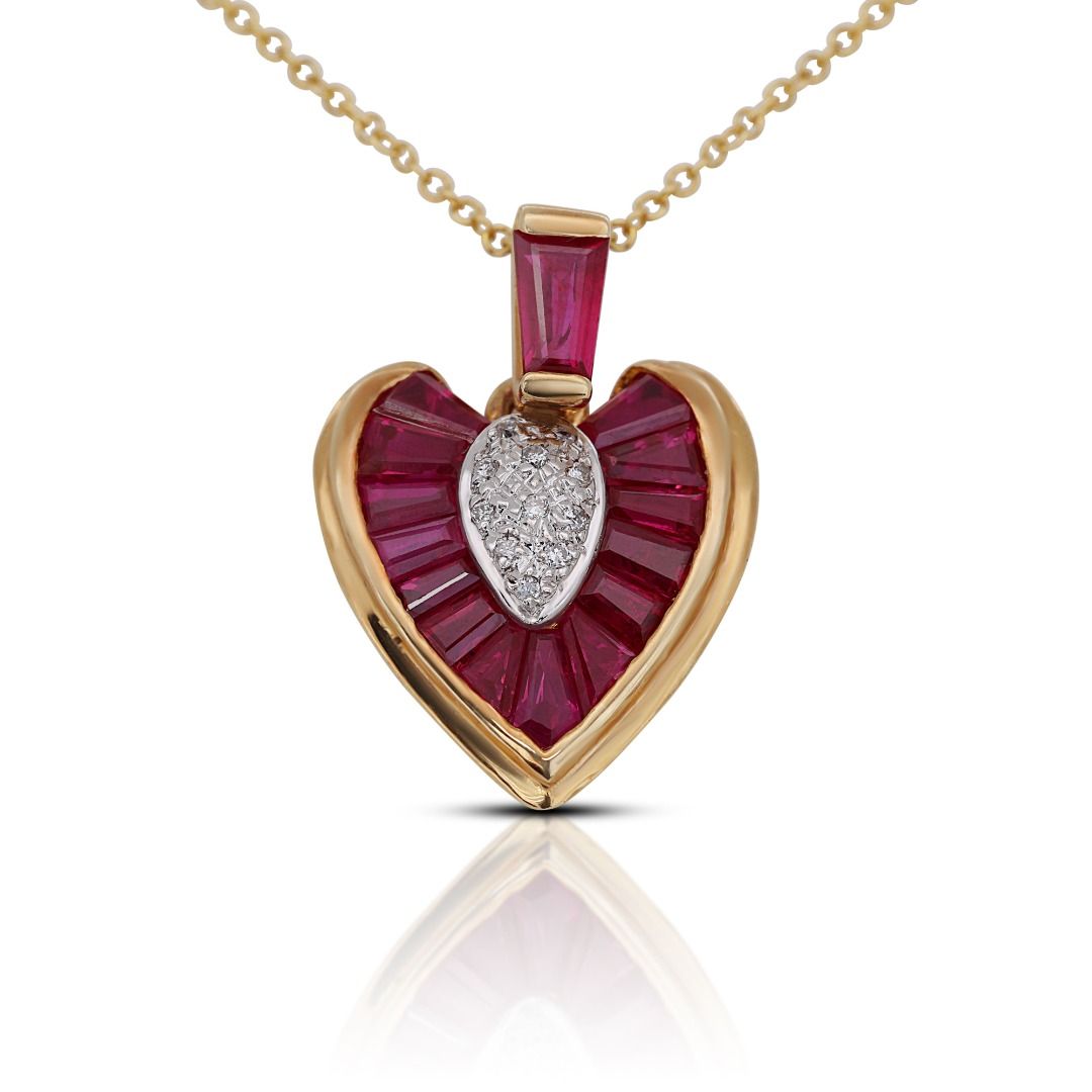 Exquisite 1.20ct Heart Shaped Ruby Necklace in 18K Yellow Gold