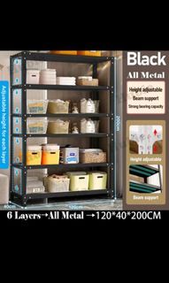 Full metal Rack Shelf all black 6 layers 120x40x200
