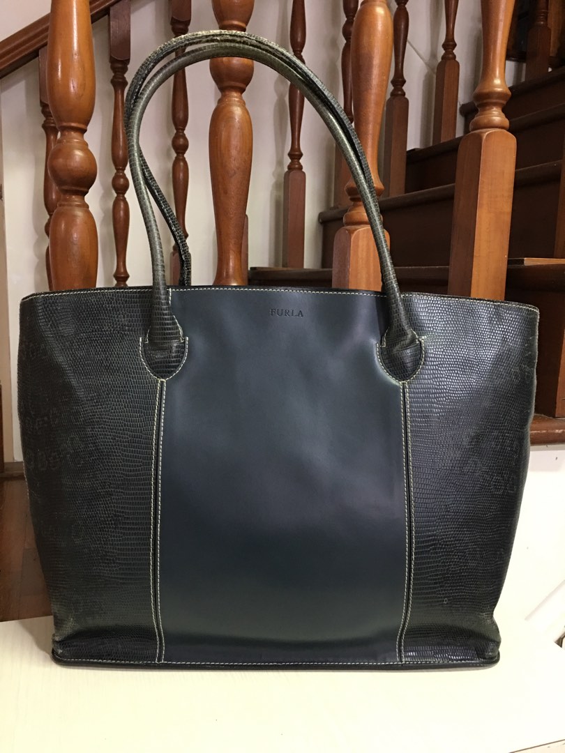 Furla black deals leather tote