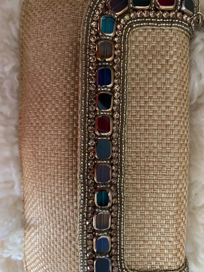 Gold Colour Clutch Bag with 21 Semi Precious Stones n Crystals