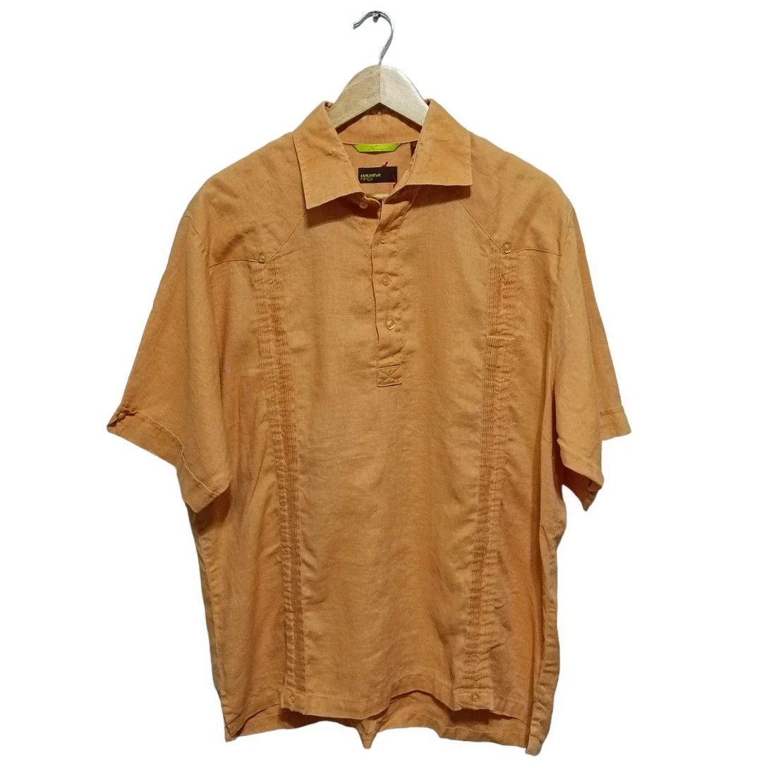 The Havanera Shirt Co. Short Sleeve Open Collar Mexican Shirt, Cuban Shirt, Boxy Shirt, Men's Size XL polyester navy blue type Vintage Second Hand