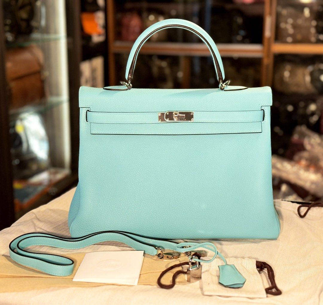 SALE Hermes Kelly 35 Blue Atoll Togo Leather Palladium Brand NEW Full set Hermes Receipt Luxury Bags Wallets on Carousell