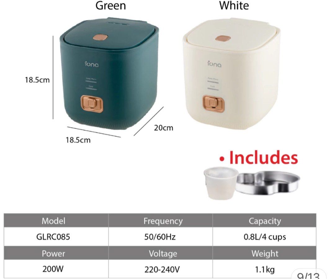 Iona Mini rice cooker 0.8L, TV & Home Appliances, Kitchen Appliances ...