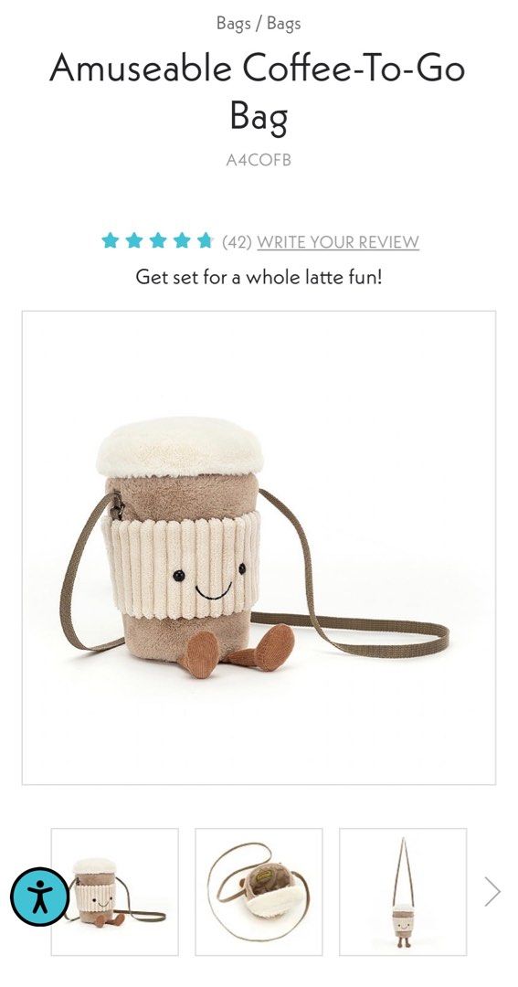 Jellycat Amuseable CoffeeToGo Bag, Women's Fashion, Bags & Wallets