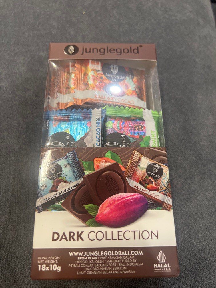 Jungle gold bali dark chocolate (Category: Other Food & Drinks) located in Makati City. Submitted by ng_clutter225 (Listing ID 1271333120, Image 1). Description: Bought from bali indonesia Delicious Dark chocolate collection Expiry 2025.