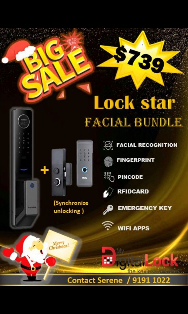 Lateat Lockstar facial Digital door lock bundle, Furniture & Home