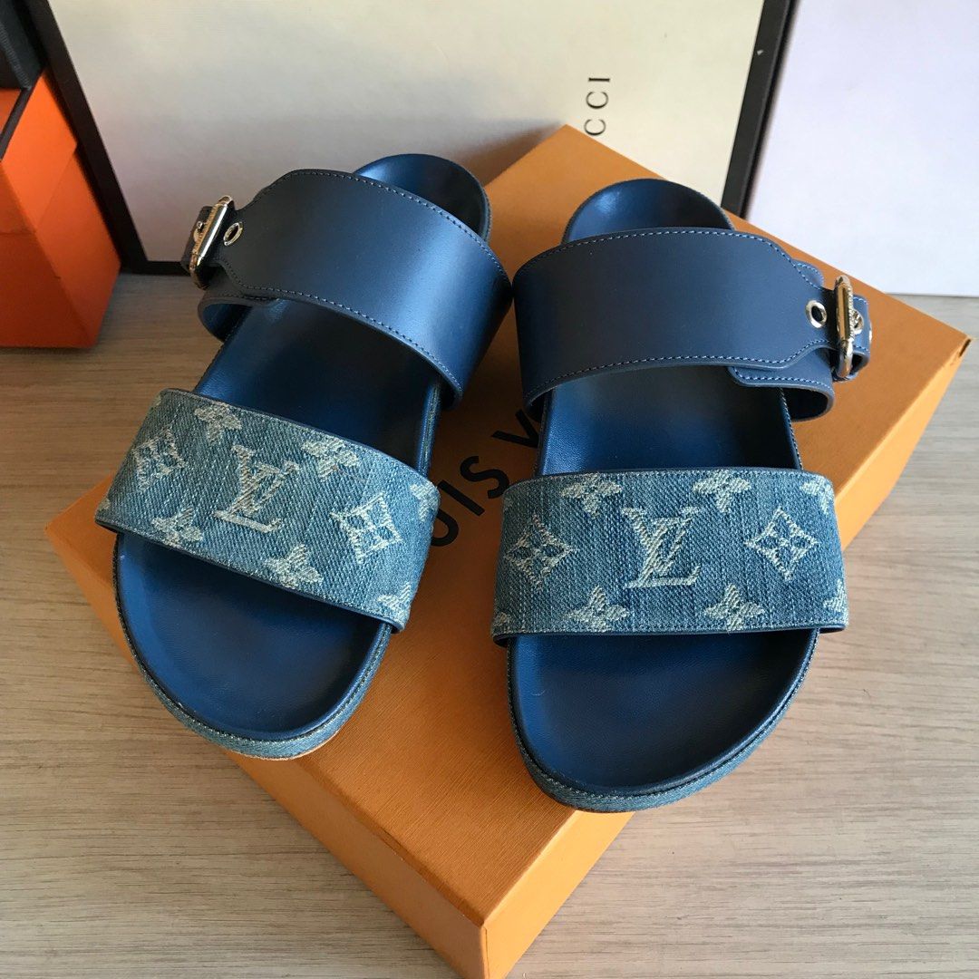 Louis Vuitton Blue Monogram Denim leather Bom Dia Flat Mule Women s Fashion Footwear Flats on Carousell