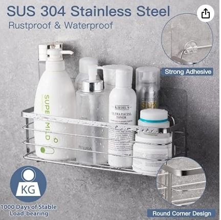 Corner Shower Caddy, 4-Pack Adhesive Shower Caddy with Soap Holder and 12  Hooks, Rustproof Stainless Steel Bathroom Shower Organizer, No Drilling  Wall