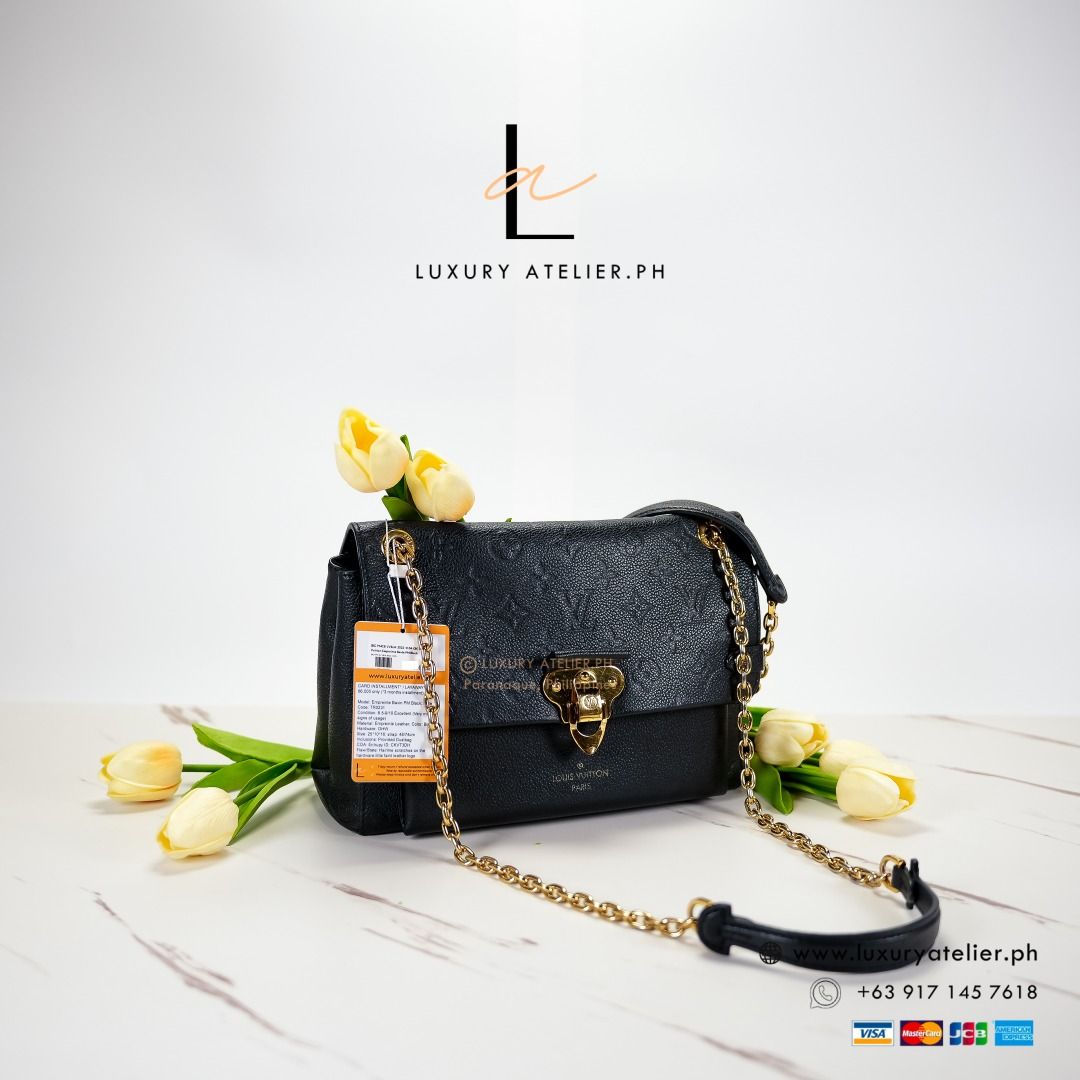 LV Louis Vuitton Empreinte Bavin PM Black (Category: Luxury Bags & Wallets) located in Paranaque City. Submitted by luxuryatelier.ph (Listing ID 1197784713, Image 1). Description: ON CLEARANCE SALE! Price posted is for cash/bank transfer payment only. No more haggling, price is below cost already. Model: Empreinte Bavin PM Black; Date Code: TR0231 Condition: 8.5-9/10 Excellent (Very minimal signs of usage) Material: Empreinte Leather; Color: Blac