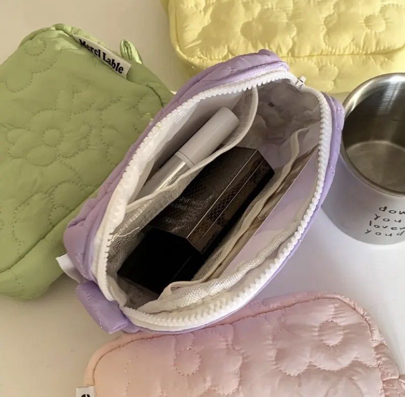 Maybelline flower embossed puffy cosmetic pouch in pink