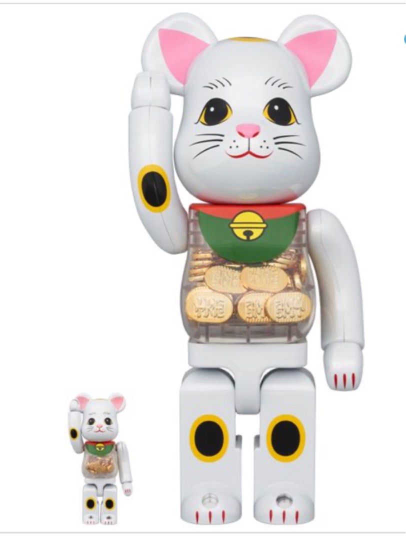 Medicom Toy Be@Rbrick - Lucky cat oval white plated 400%+100%