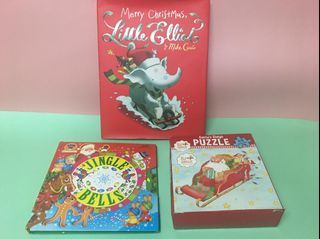 Merry Christmas, Little Elliot Book Bundle with Santa's Sleigh Puzzle