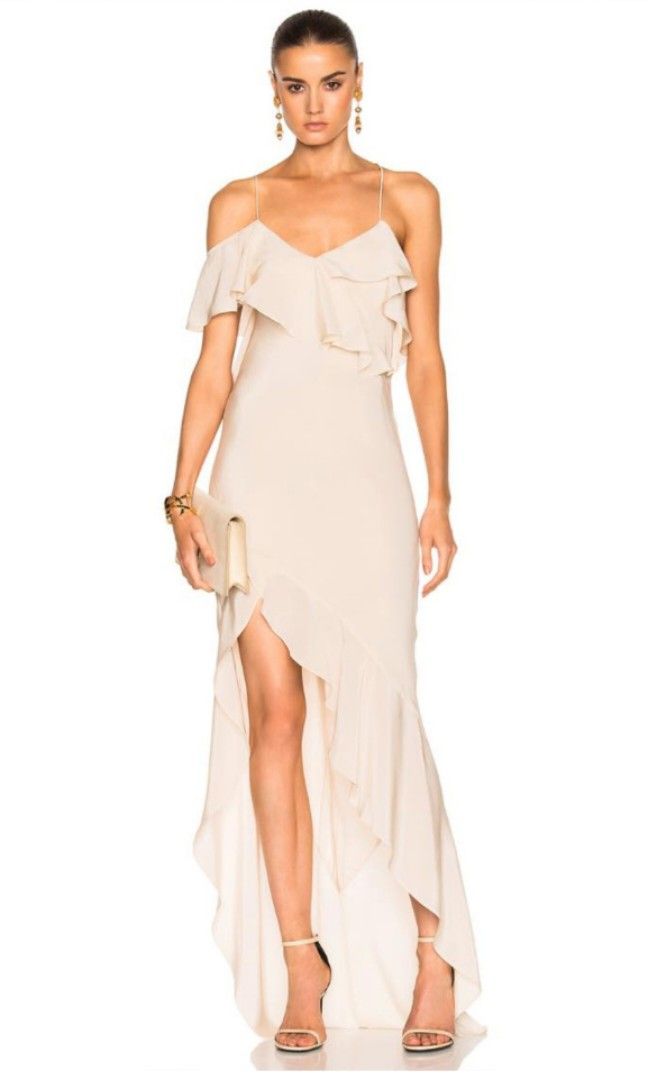 Michelle Mason Assymetrical Rufflre gown in Bisque Women s