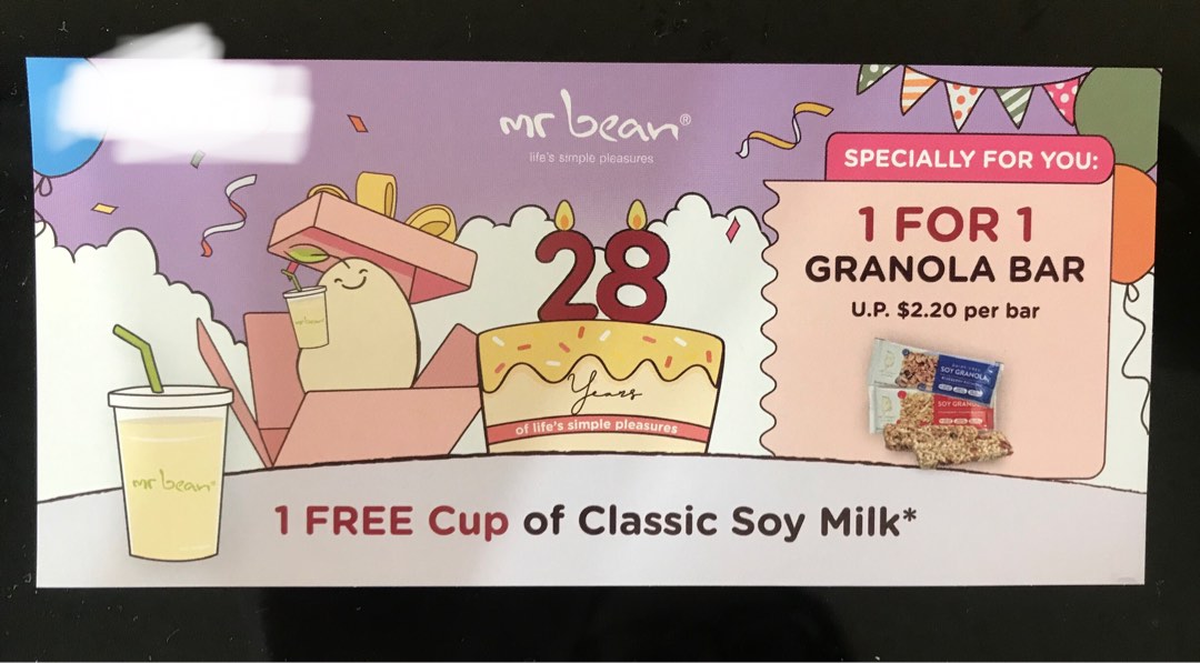 Mr Bean Soy Milk voucher, Food & Drinks, Beverages on Carousell