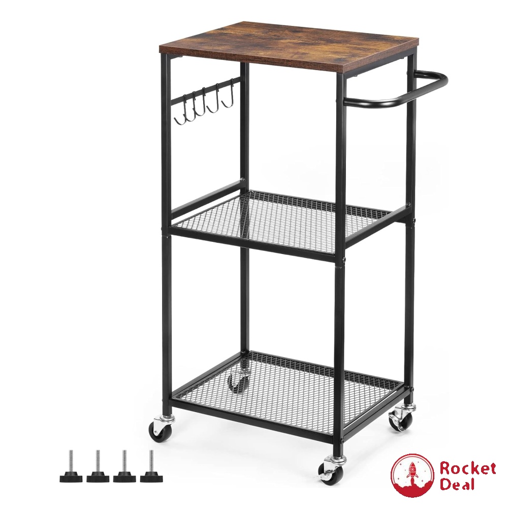 NANANARDOSO Microwave Cart with Storage, 3 Tier Mesh Utility Storage