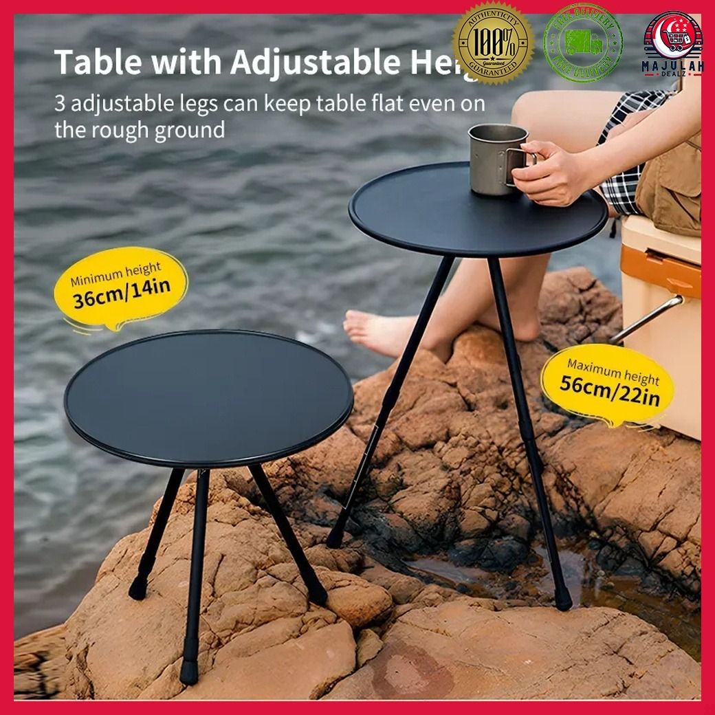 🏕️ Ultralight Camping Round Table with Light Stand Perfect for