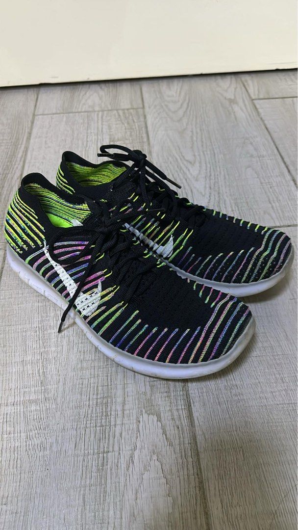 Nike Free RN Flyknit Black White Volt Blue Lagoon