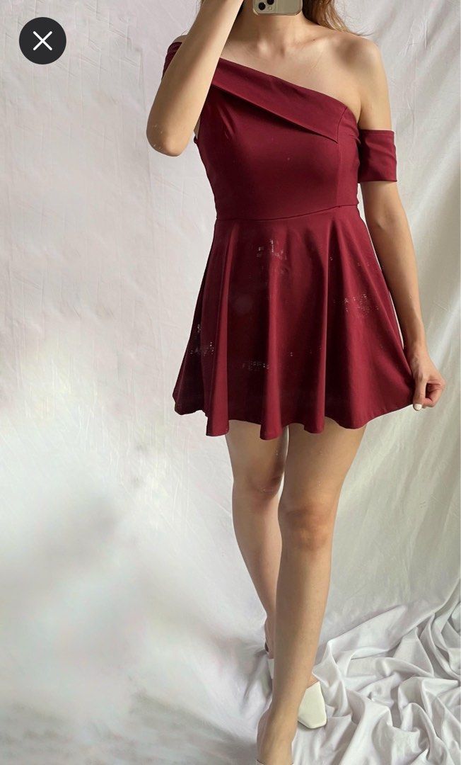 Offshoulder Maroon Romper Dress Women s Fashion Dresses Sets