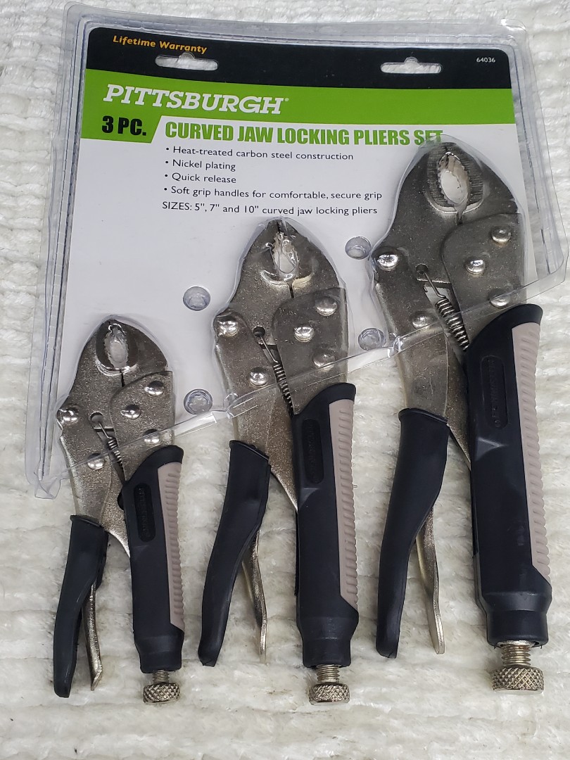 Pittsburgh 3 piece Locking Pliers Set - Curved Jaw Locking Pliers Set, 3  Pc. NEW